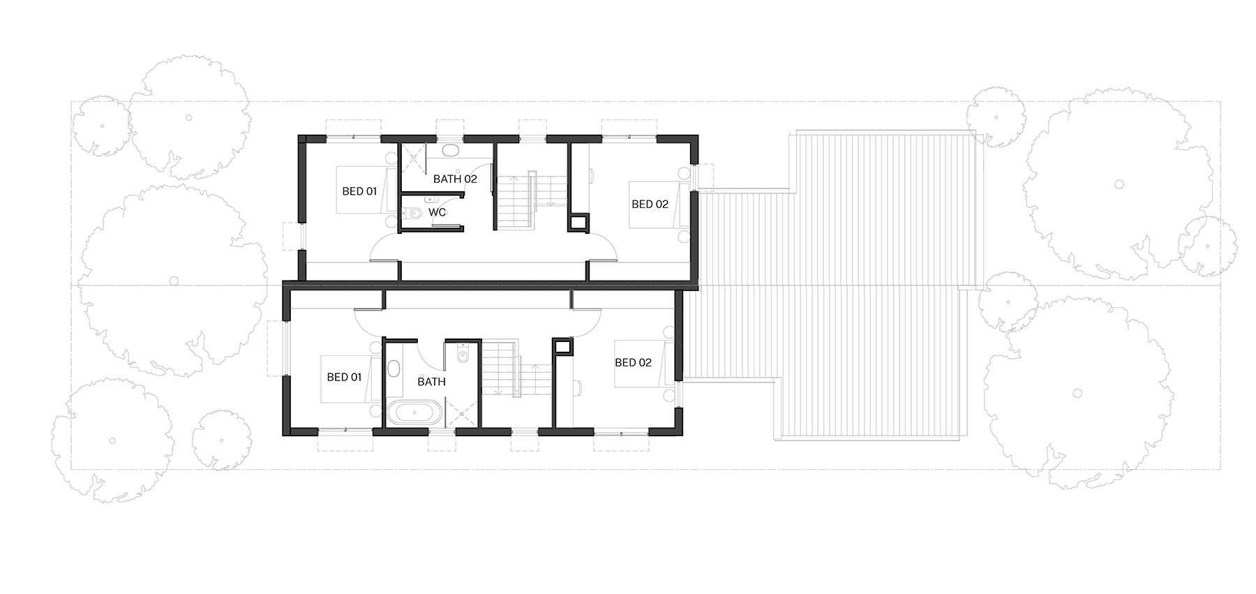 Compact design first floor plan of the Semis 02 design by Sibling Architecture. Credit: Sibling Architecture