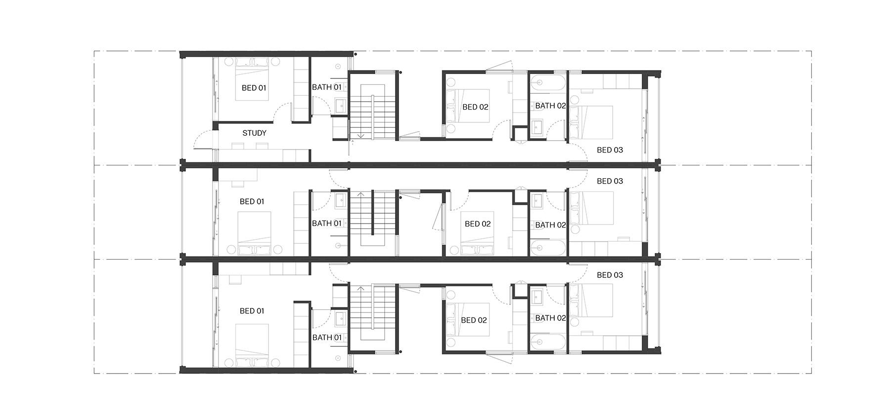 Compact design first floor plan of the Terraces 01 design by Carter Williamson. Credit: Carter Williamson