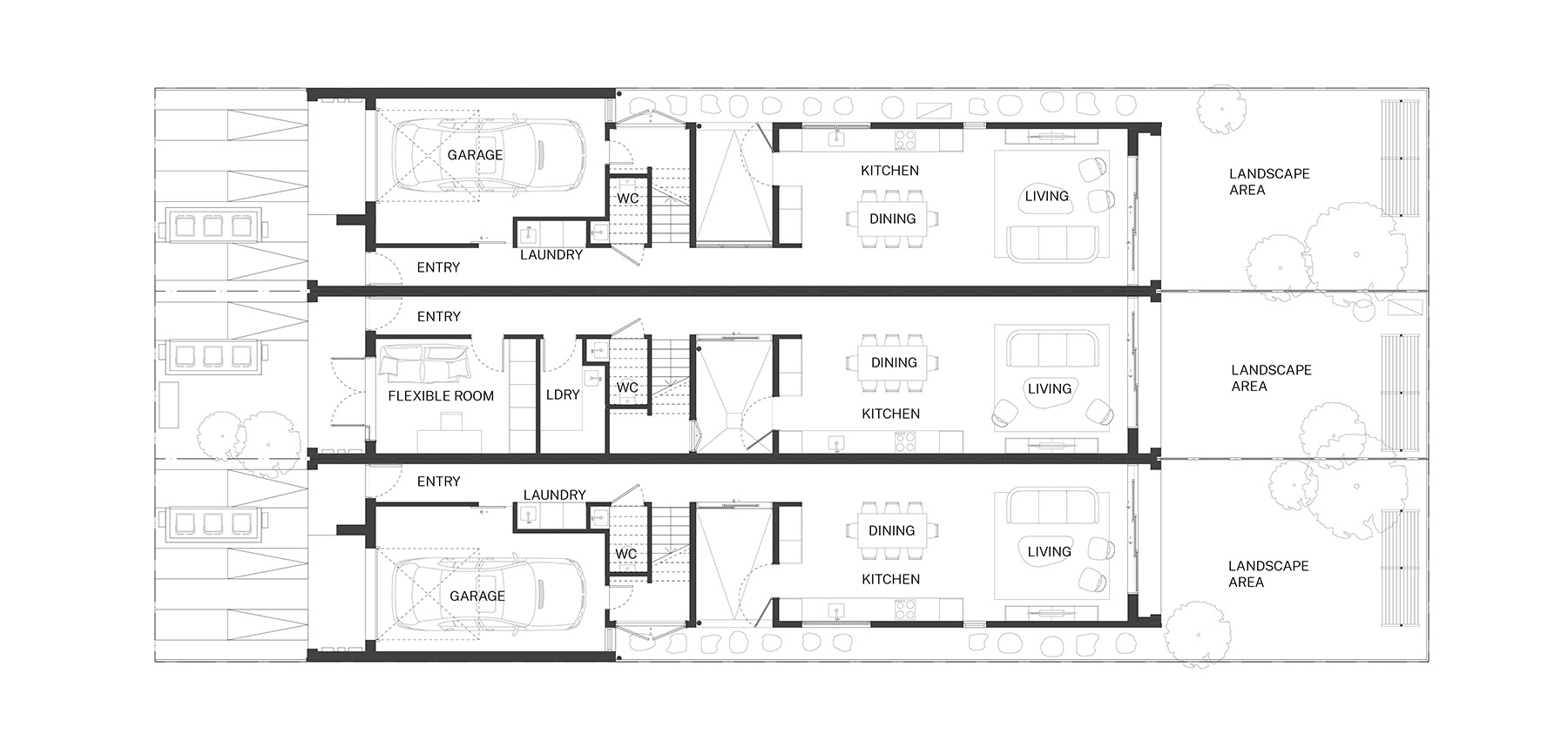 Compact design ground plan of the Terraces 01 design by Carter Williamson. Credit: Carter Williamson