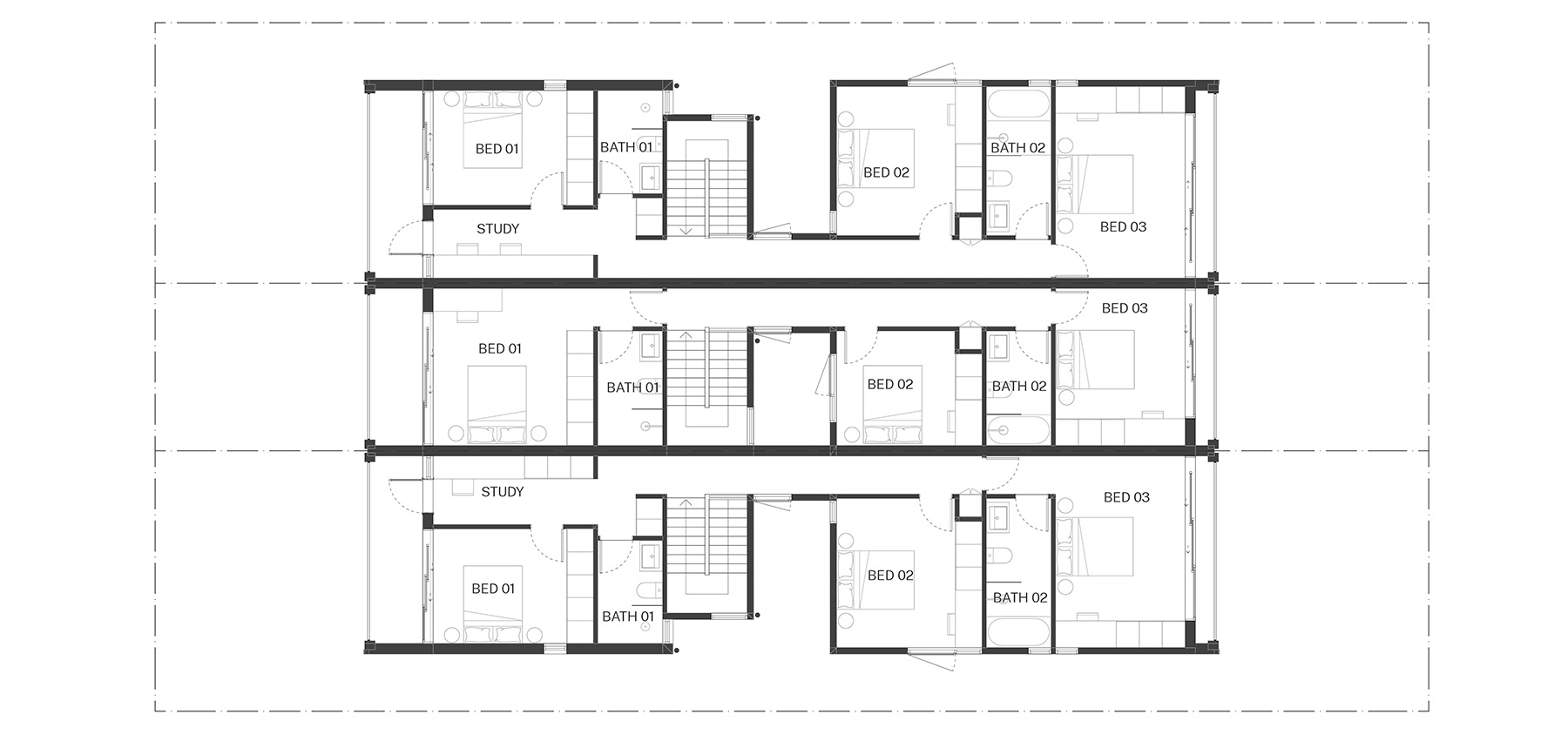 Standard design first floor plan of the Terraces 01 design by Carter Williamson. Credit: Carter Williamson