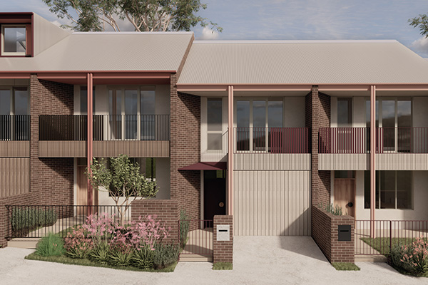 Example render of brown masonry with red and pink detailing. Credit: Sam Crawford