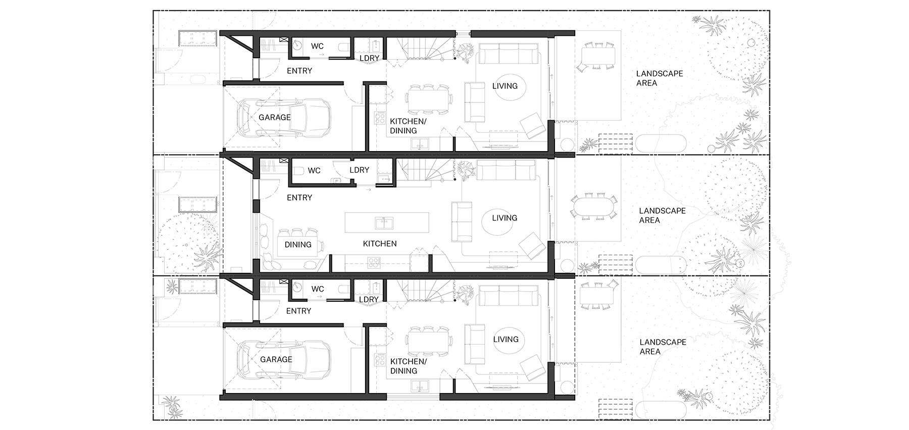Compact design ground plan of the Terraces 02 design by Sam Crawford Architects. Credit: Sam Crawford