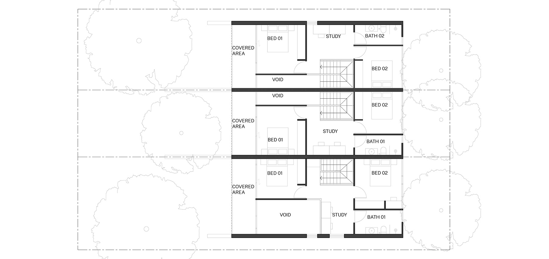Compact design first floor plan of the Terraces 03 design by Officer Woods Architects. Credit: Officer Woods Architects