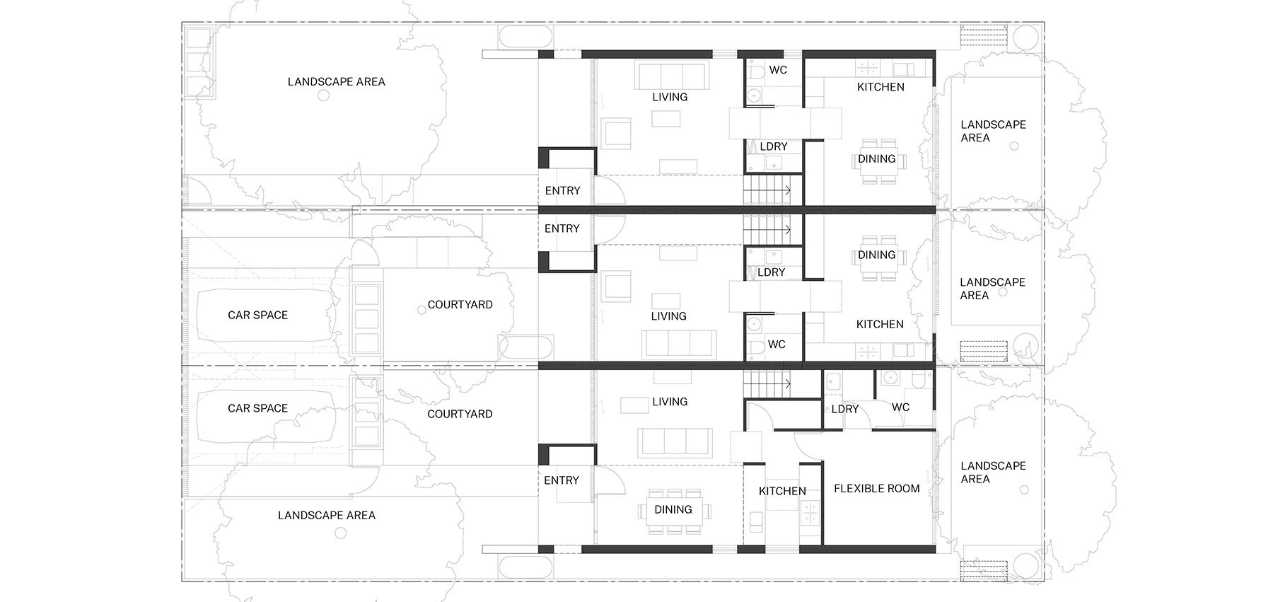 Compact design ground plan of the Terraces 03 design by Officer Woods Architects. Credit: Officer Woods Architects