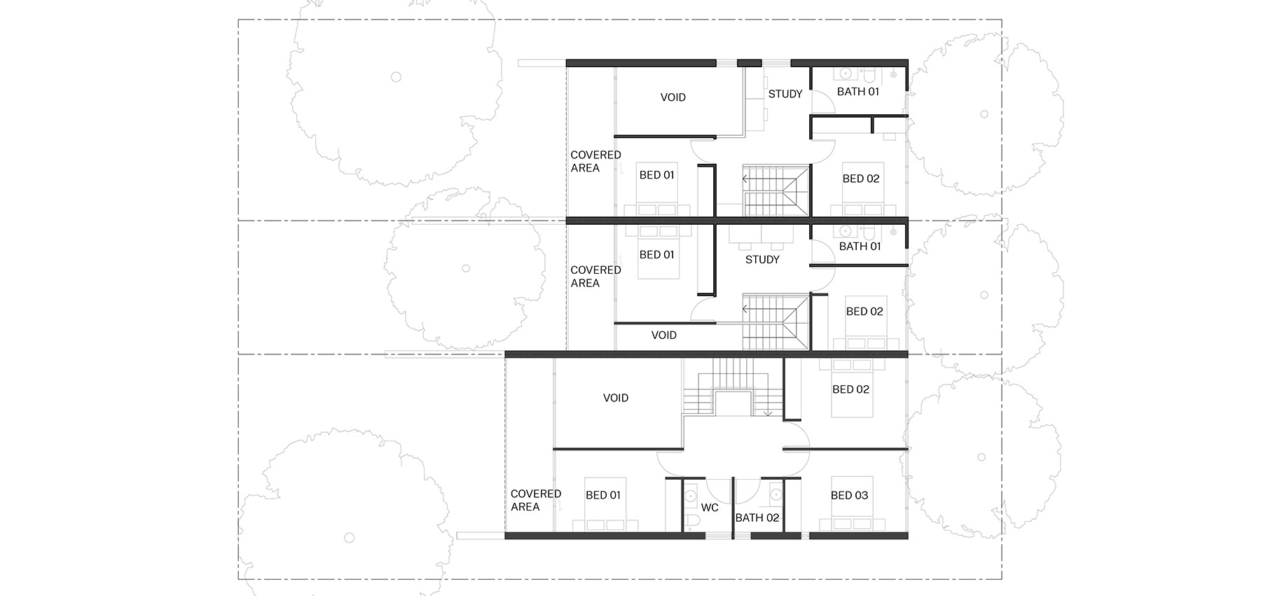 Standard design first floor plan of the Terraces 03 design by Officer Woods Architects. Credit: Officer Woods Architects