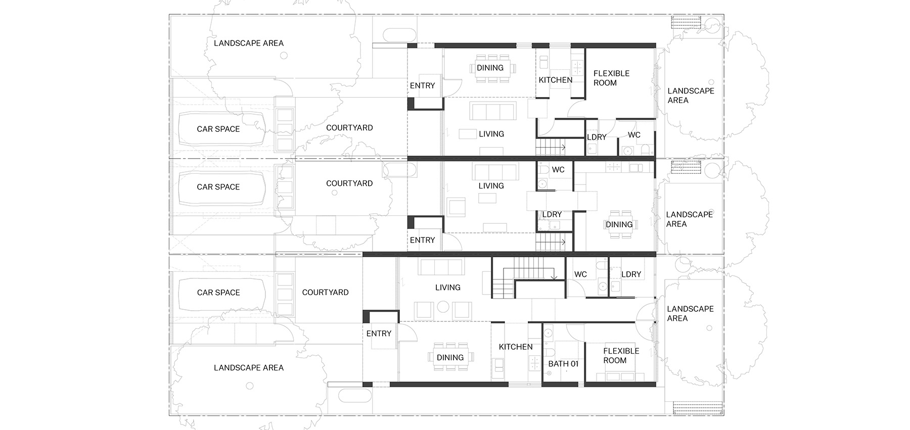 Standard design ground plan of the Terraces 03 design by Officer Woods Architects. Credit: Officer Woods Architects