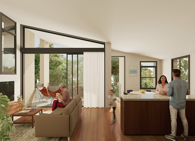 Manor homes 01 design by Studio Johnston render of interior. Credit: Studio Johnston
