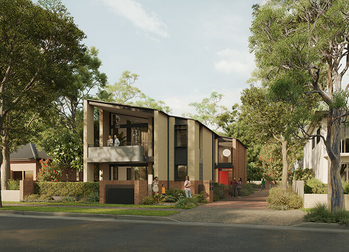 Manor homes 01 design by Studio Johnston illustrative street view. Credit: Studio Johnston