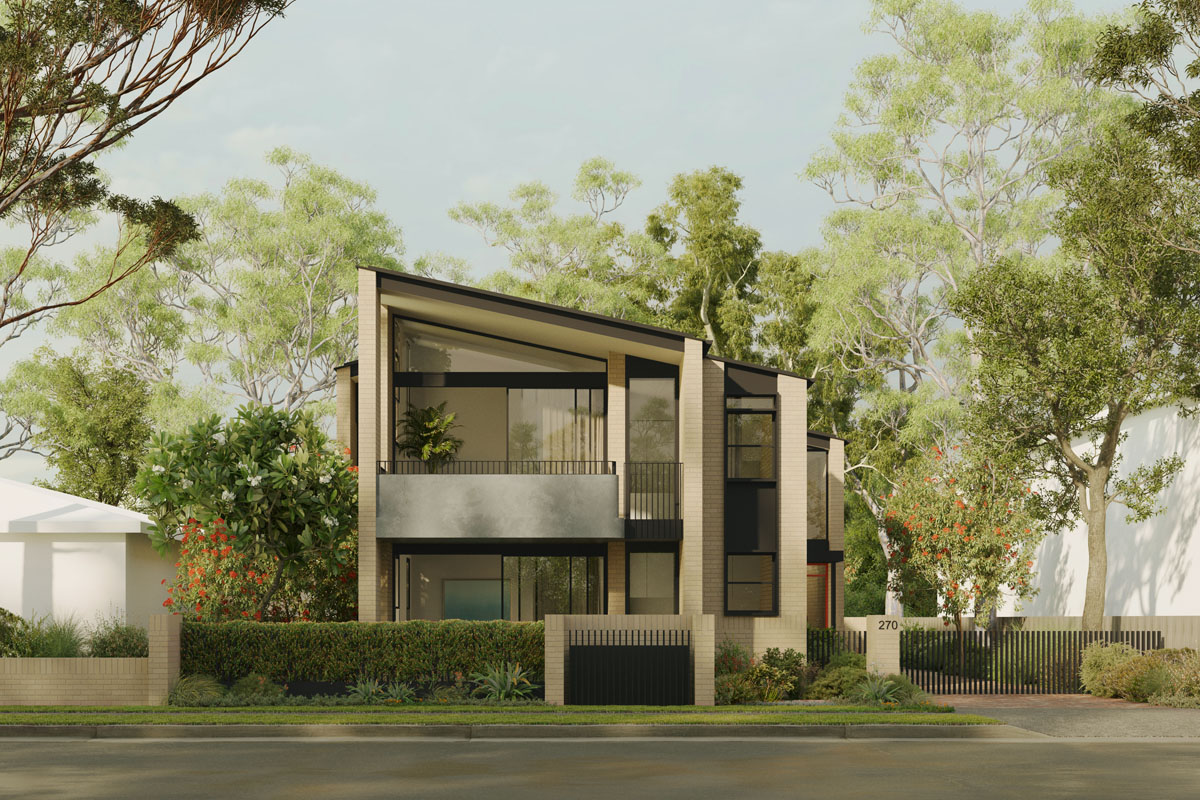 Manor Homes 01 by Studio Johnston, 4 dwellings with garden outlook and sloping skillion roof. Credit: Studio Johnston