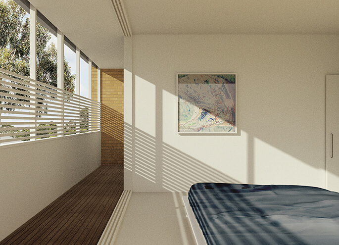 Row homes 01 design by SAHA illustrative interior view of bedrooms. Credit: SAHA
