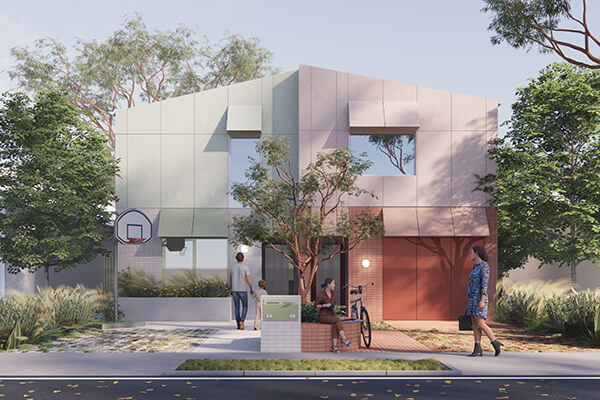 Example render of terracotta and as the 2 primary tones. Credit: Sibling Architecture