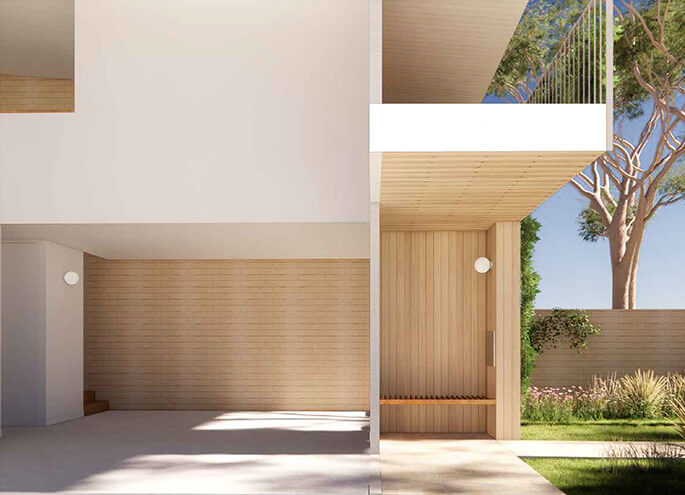 Terraces 03 design by Officer Woods Architects render of landscaped private garden. Credit: Choi Render
