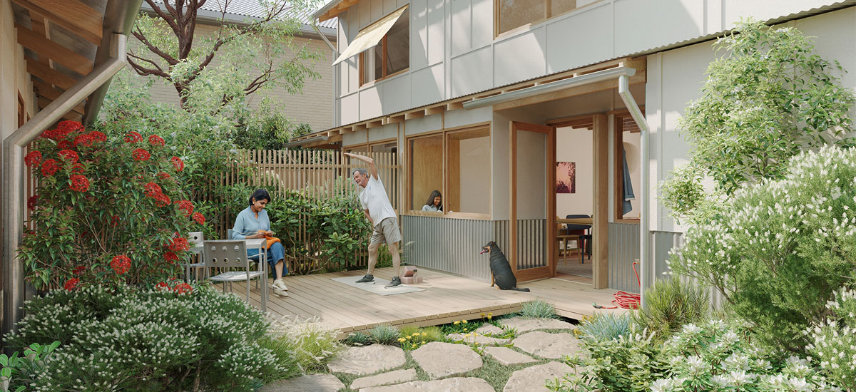 Terraces 04 design by Other Architects x NMBW shows climate resilient planting to keep the garden cool. Credit: Other Architects x NMBW