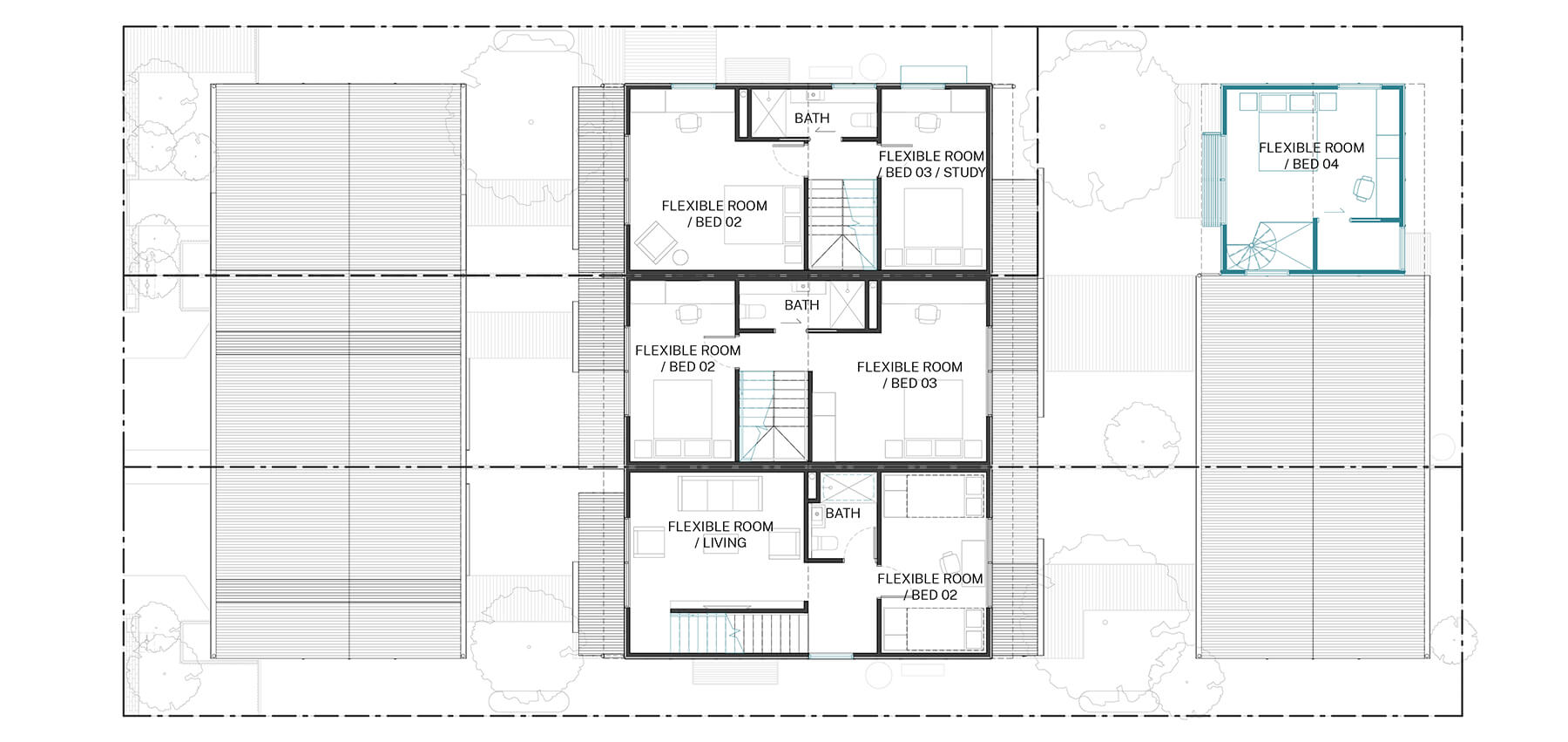Compact design first floor plan of the Terraces 04 design by Other Architects x NMBW. Credit: Other Architects x NMBW