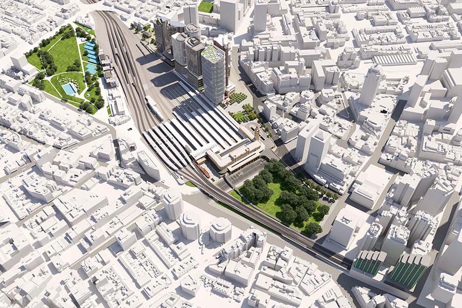 Indicative artist impression of Central Precinct aerial view.