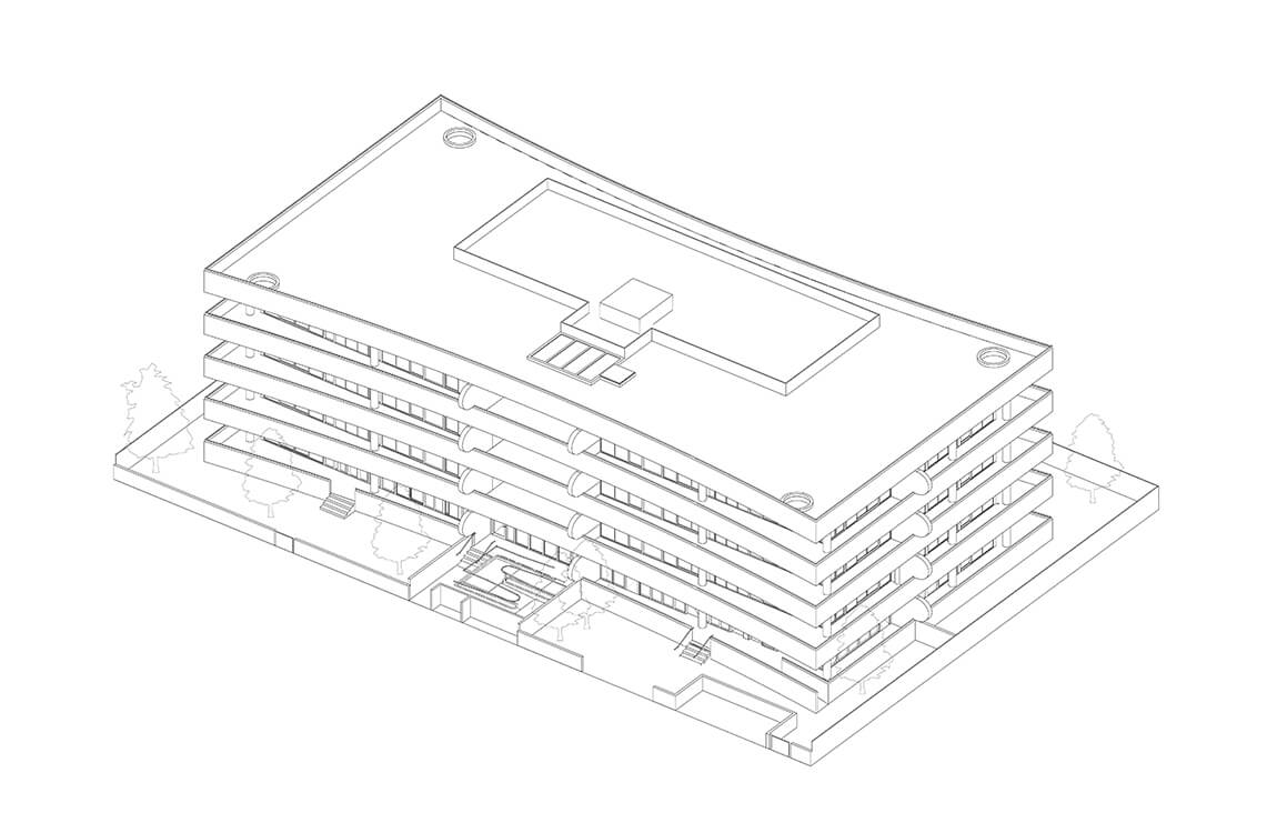 Axonometric section of the Large Lot Apartments 01 Silvester Fuller