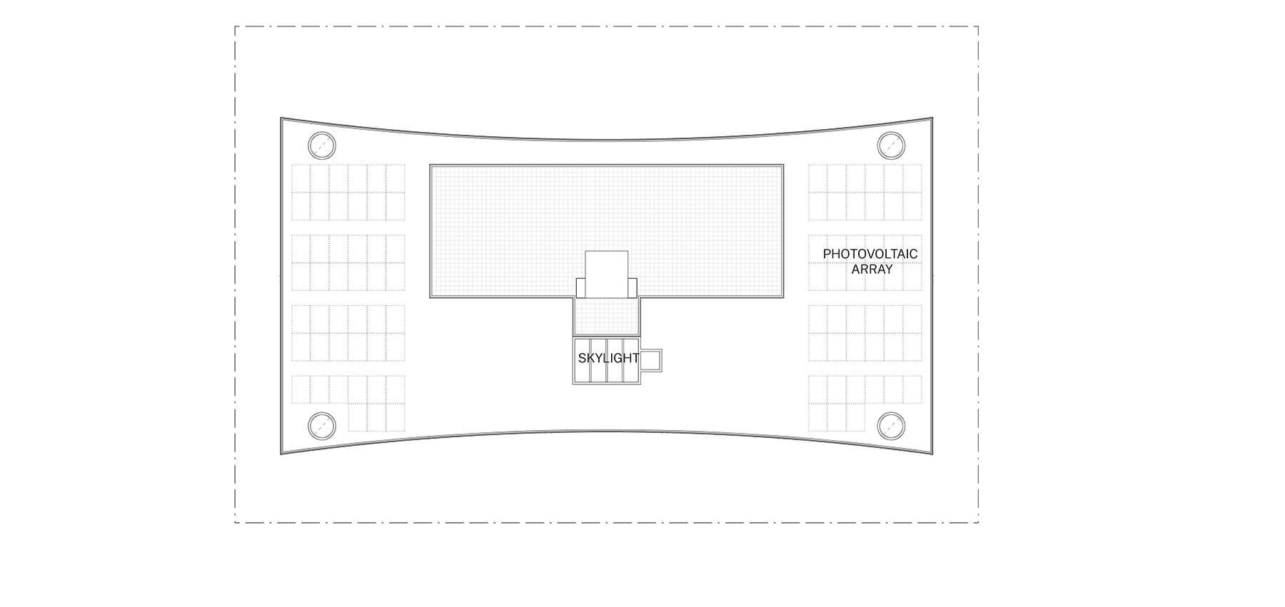 Architectural drawing of the roof plan with solar panels.
