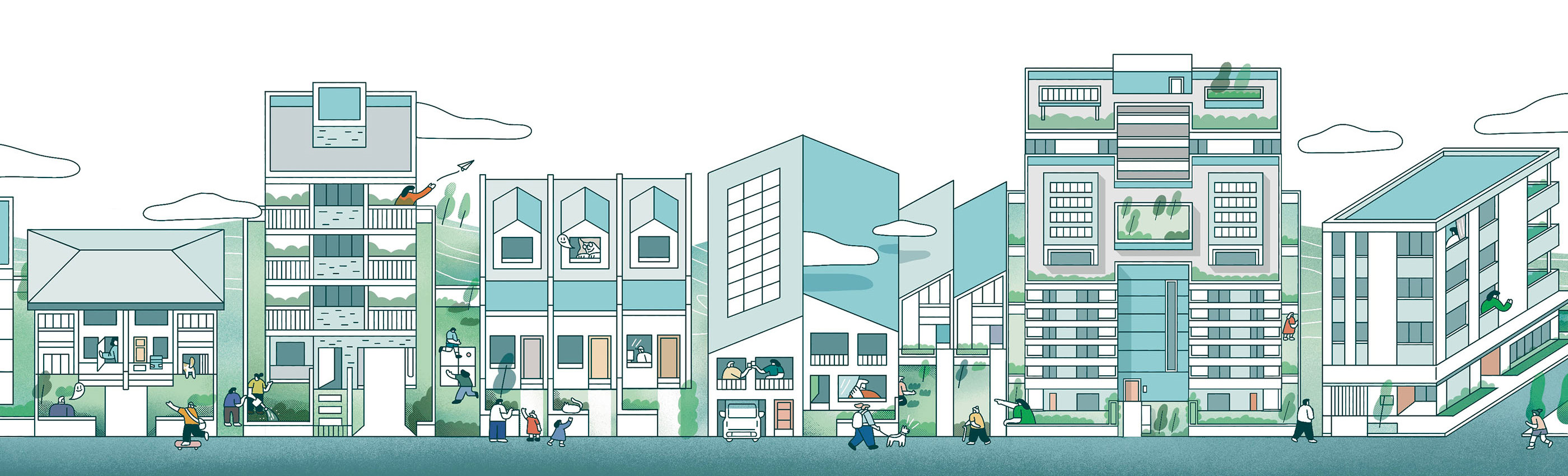 Illustration of a variety of home design types.