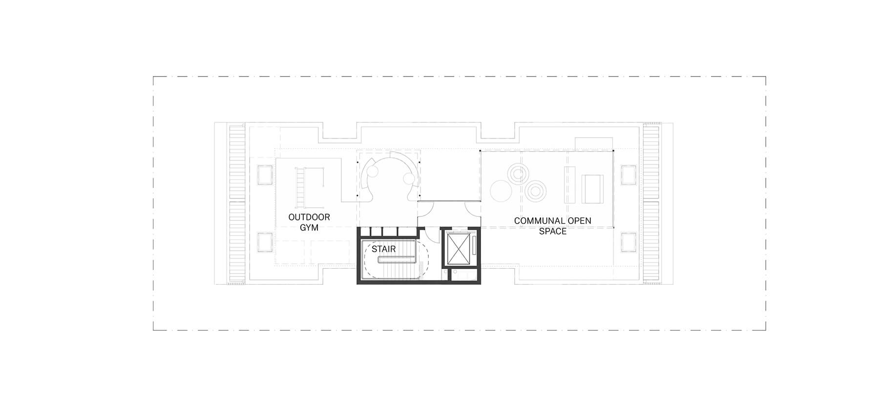 Roof plan of the Small lot apartments 01 by Collins and Turner.