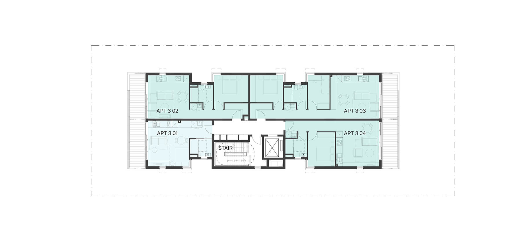 Third floor plan of the Small lot apartments 01 by Collins and Turner.