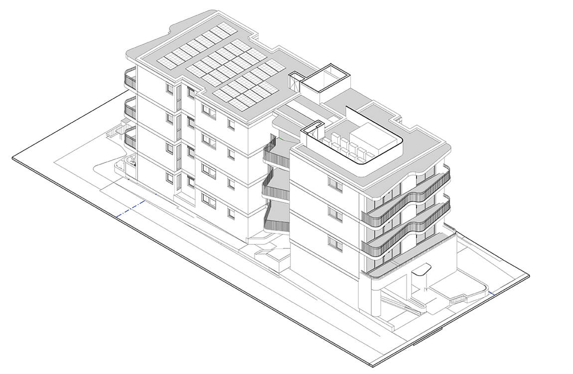 Axonometric section of the Small Lot Apartments 02 by Nguluway DesignInc