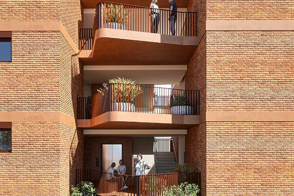 Close up image of concrete core, slabs and retaining walls in similar tones to the primary material. 